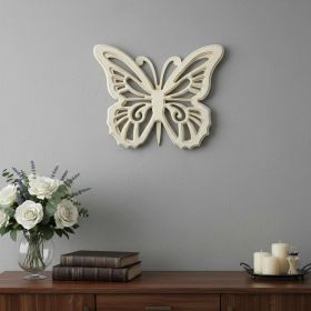 23" X 19" X 4" Light Yellow Rustic Butterfly Wooden  Wall Decor