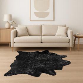 Black And Silver Cowhide Animal Print Area Rug