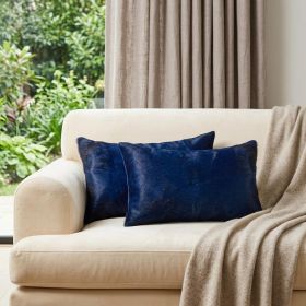 Set of Two 12" X 20" Navy Cowhide Throw Pillow