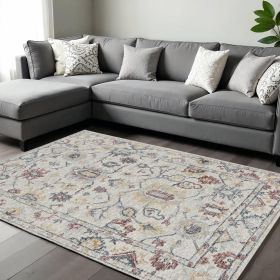 9' X 13' Ivory Hand Tufted Space Dyed Floral Traditional Indoor Area Rug
