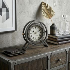 Gray Metal Circular Desk  Table Clock With Rivet Detail Frame
