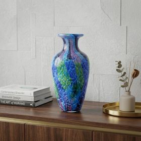 10" Blue and Green Glass Abstract Round Table Vase