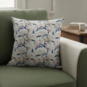 16" Light Blue Indigo Roses Suede Throw Pillow