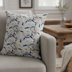 18" Light Blue Indigo Roses Suede Throw Pillow