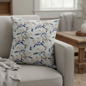 20" Light Blue Indigo Roses Suede Throw Pillow