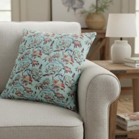 16" Red Aqua Roses Suede Throw Pillow