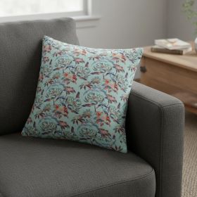 18" Red Aqua Roses Suede Throw Pillow