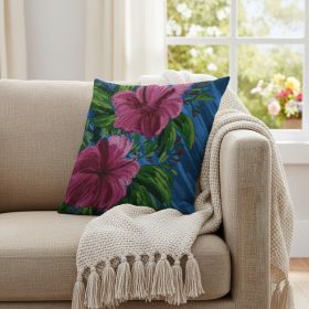 18ï¿½ï¿½ï¿½ Pink Blue Hibiscus Suede Decorative Throw Pillow
