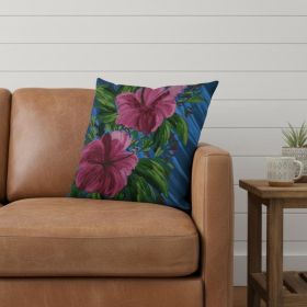 20ï¿½ï¿½ï¿½ Pink Blue Hibiscus Suede Decorative Throw Pillow