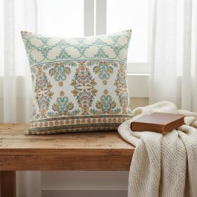 16" X 16" Orange And Teal Stencil Blown Seam Suede Throw Pillow