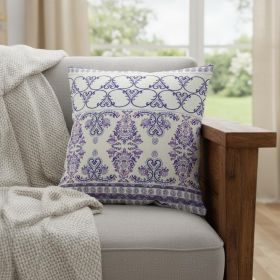 18" X 18" White And Purple Stencil Blown Seam Suede Throw Pillow