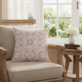 16" X 16" Pink And White Floral Blown Seam Suede Throw Pillow