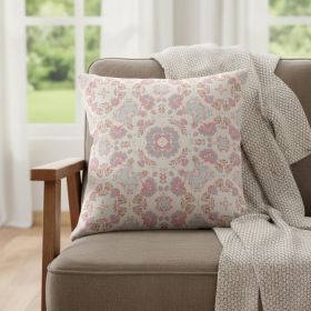 18" X 18" Pink And White Blown Seam Suede Geometric Throw Pillow