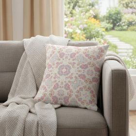 20" X 20" Pink And White Floral Blown Seam Suede Throw Pillow