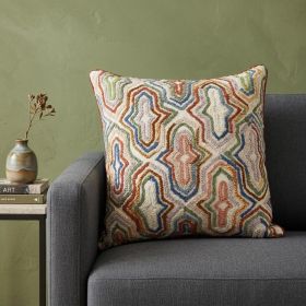 18" X 18" Beige And Brown Zippered 100% Cotton Throw Pillow With Embroidery