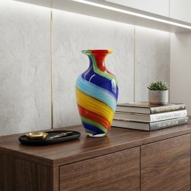 10" Rainbow Murano Glass Abstract Round Table Vase