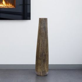 25" Wood Brown Cylinder Floor Vase