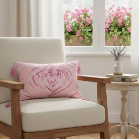 13" X 20" Pink White And Silver Abstract Zippered Polyester Throw Pillow With Tassels