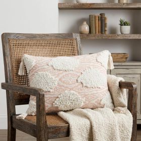 13" X 18" Peach And White Ogee Zippered Polyester And Cotton Blend Throw Pillow With Tassels