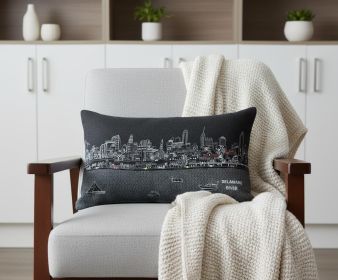 25" Black Philadelphia Nighttime Skyline Lumbar Decorative Pillow