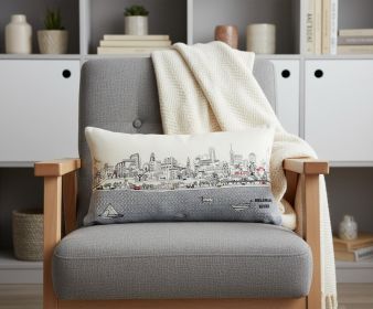 25" White Philadelphia Daylight Skyline Lumbar Decorative Pillow