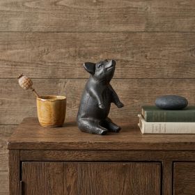 8" Black Rustic Metal Pig Figurine