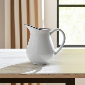 8" White with Black Rim Metal Hand Painted Pitcher Sculpture