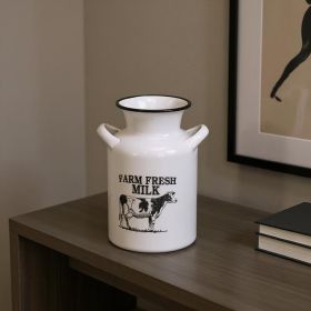 8" White and Black Rustic Cow Decorative Milk Jug