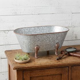 7" Gray and Gold  Galvanized Metal Hand Painted Bathtub Sculpture