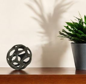 4" Natural Black Cast Iron Abstract Decorative Orb