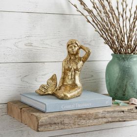 6" Antiqued Brass Cast Iron Mermaid Hand Painted Statue
