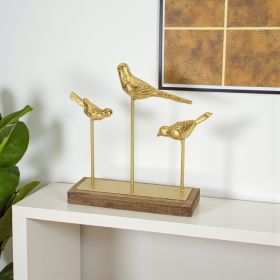 12" Gold Metal Bird Hand Painted Sculpture