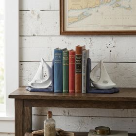 Set Of Two 5" Blue Cast Iron Boat Bookends