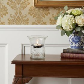 4" Clear Hammered Glass Tabletop Hurricane Candle Holder With Candle