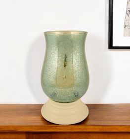 14" Green Mercury Glass Centerpiece Hurricane Candle Holder With Candle