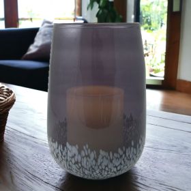 8" Gray and White Glass Tabletop Hurricane Candle Holder With Candle