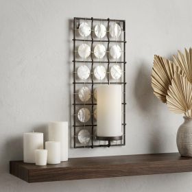 15" Brown and White Iron Geometric Wall Sconce Candle Holder With Candle