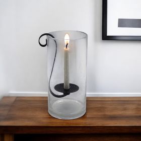 12" Light Gray Seeded Glass Centerpiece Taper Candle Holder With Candle
