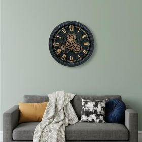 20" Circle Black and Gold Metal and Glass Analog Wall Clock