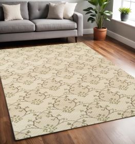 5' X 8' Beige Green and Brown Floral Vines Stain Resistant Area Rug