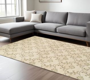 8' X 10' Beige Green And Brown Floral Vines Stain Resistant Area Rug