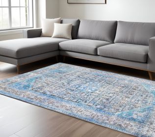7' X 9' Shades Of Azure Oriental Medallion Area Rug
