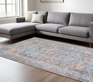 7' X 9' Latte Oriental Medallion Stain Resistant Area Rug