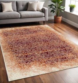 5' X 8' Orange Medallion Stain Resistant Area Rug