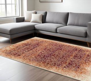 8' X 10' Orange Medallion Stain Resistant Area Rug