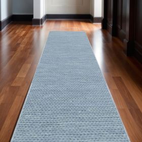 10'  Light Blue Wool Handmade Stain Resistant Runner Rug