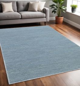 5' X 8' Light Blue Wool Handmade Stain Resistant Area Rug