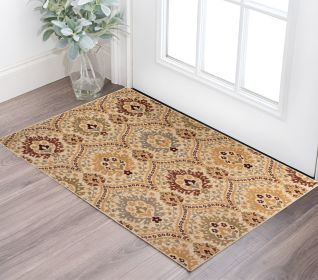 2' X 3' Camel Gray And Rust Floral Stain Resistant Area Rug