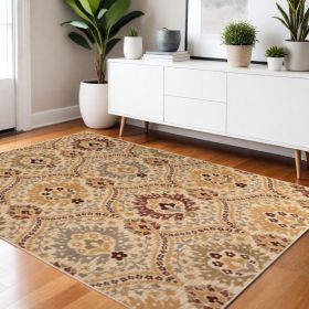 4' X 6' Camel Gray And Rust Floral Stain Resistant Area Rug