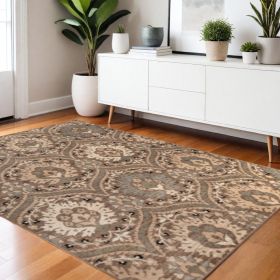 4' X 6' Ivory Beige And Light Blue Floral Stain Resistant Area Rug